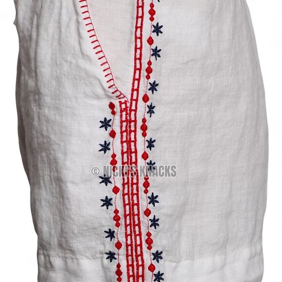 Cynthia Rowley 100% Linen Patriotic Embroidered Shorts White Red Blue Size S - Picture 6 of 12
